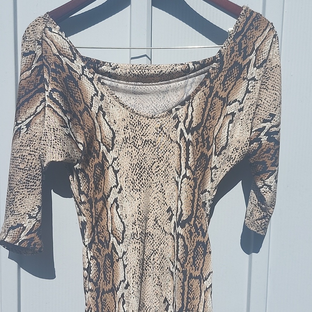 Snake Print Bodycon Dress – Brown & Tan Animal Print – Sexy Ruched Mini Dress - Picture 8 of 8